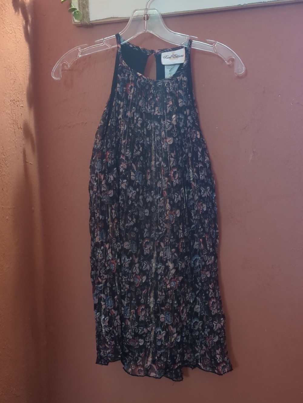 Rare Editions Black Floral Halter Dress